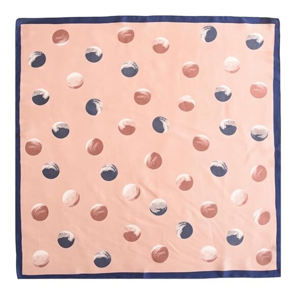 Navy Blue & Pink Silky Soft Polka Dot Square Scarf NIP - Picture 2 of 3